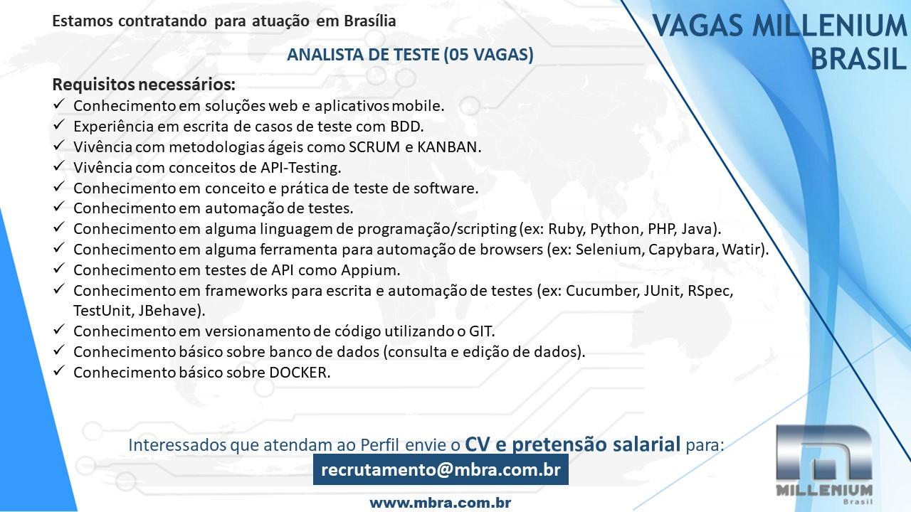 ANALISTA DE TESTE (05 VAGAS)