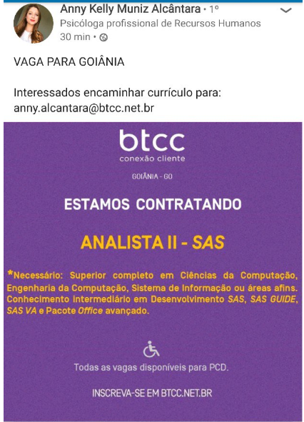 ANALISTA – SAS – GOIANIA