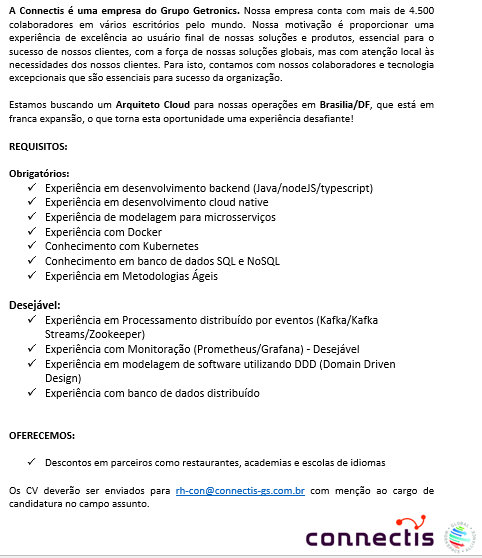 Oportunidade Connectis Brasil – Arquiteto Cloud