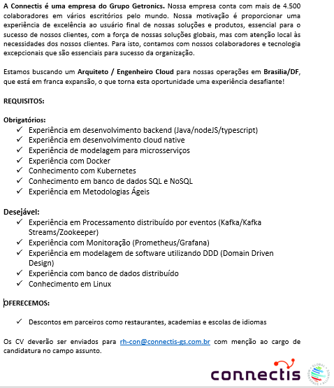 Oportunidade Connectis – Arquiteto/Engenheiro de Software