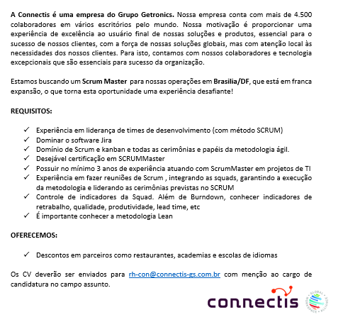 Oportunidade Connectis Brasil – Scrum Master