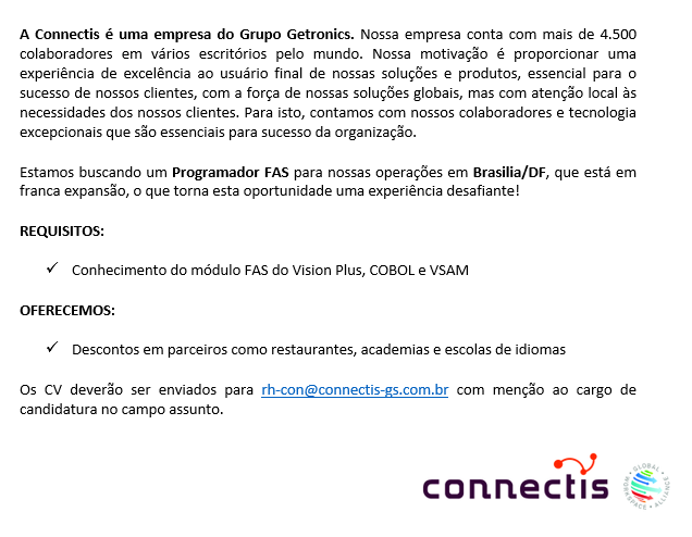 Oportunidade Connectis Brasil – Programador FAS