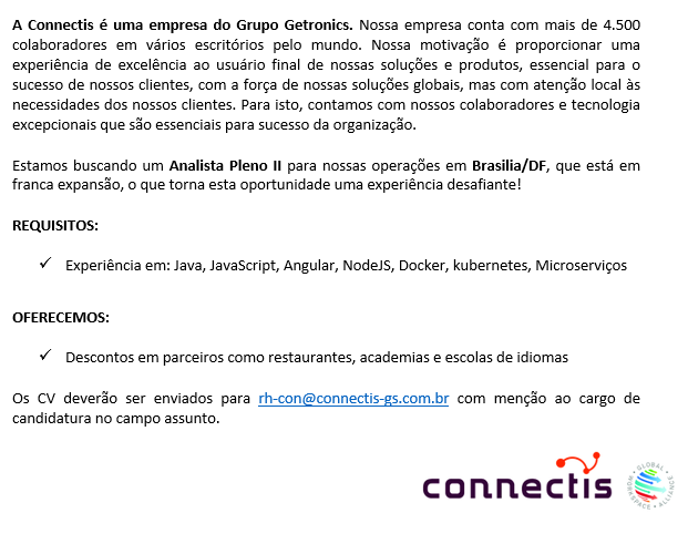 Oportunidade Connectis Brasil – Analista Pleno II