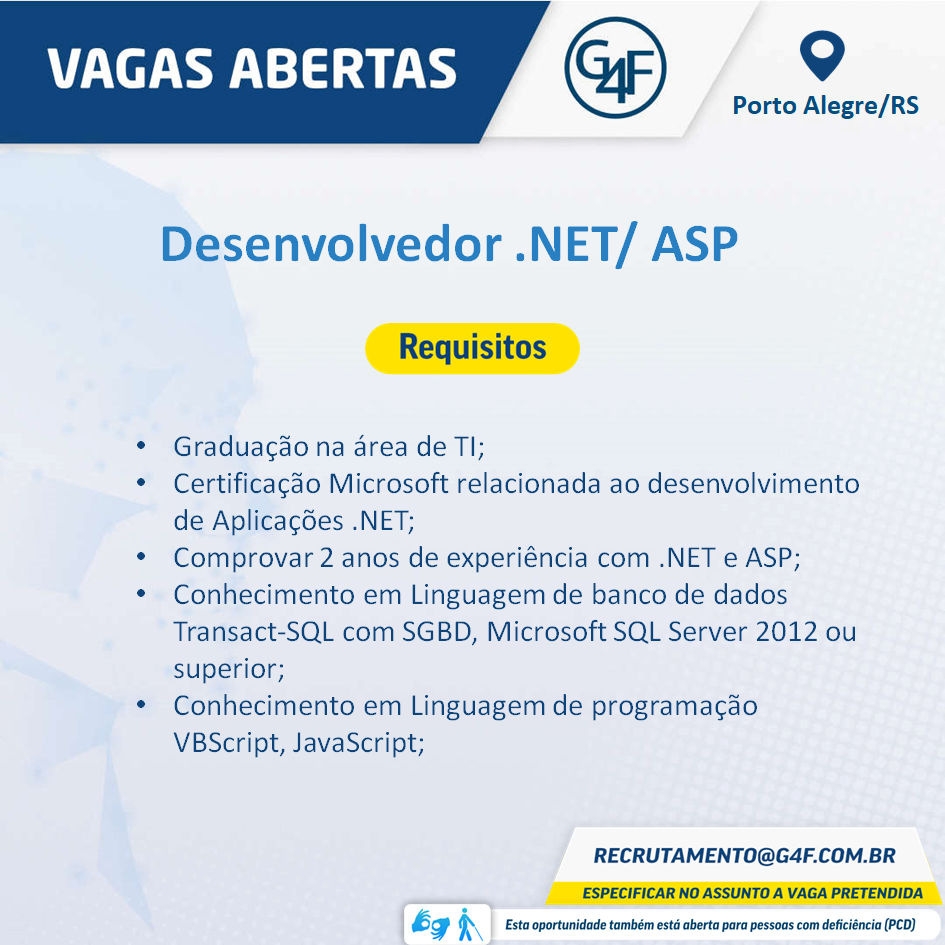 Desenvolvedor .NET/ ASP para Porto Alegre/RS