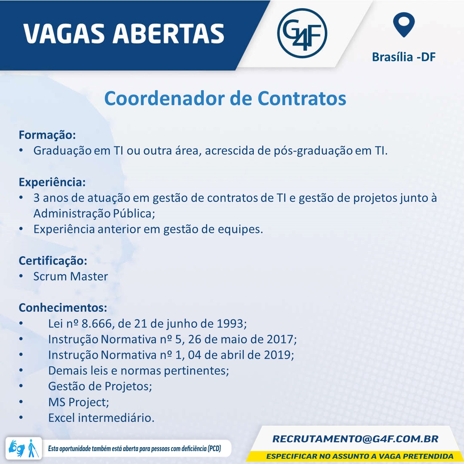 Coordenador de Contratos – Brasília/DF