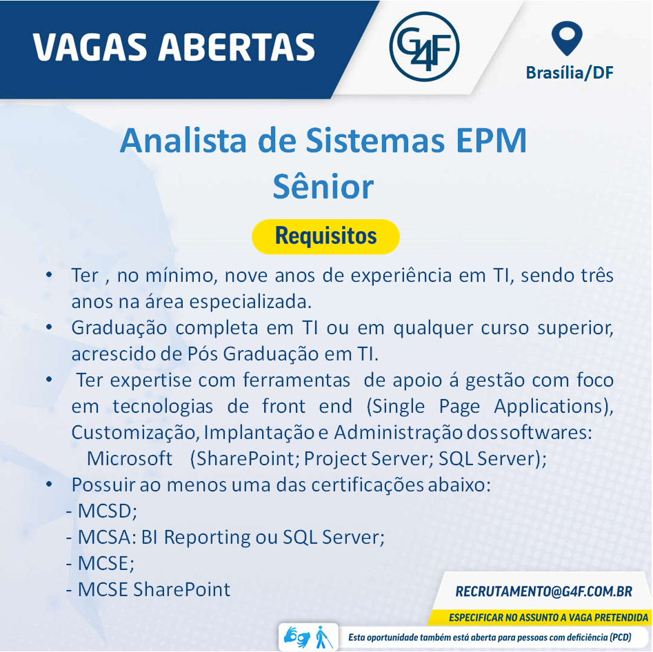[leonardoti] Analista de Sistemas EPM Sênior – Brasília/DF.