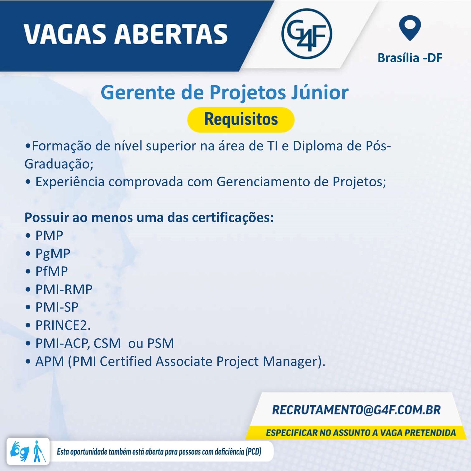 Gerente de Projetos Junior – Brasília/DF