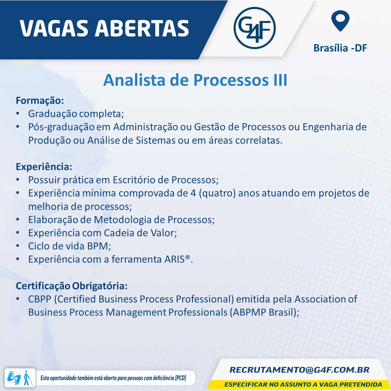 Fwd:  Analista de Processos c/ certificação CBPP