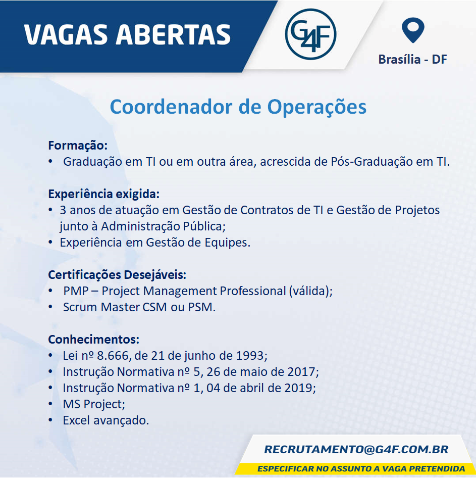 Coordenador de Operações –  Brasília/DF