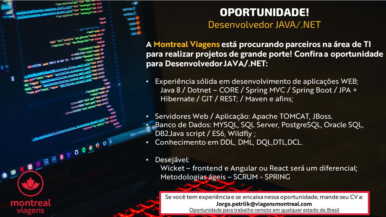 Vagas para Desenvolvedor Java e .NET – Home Office