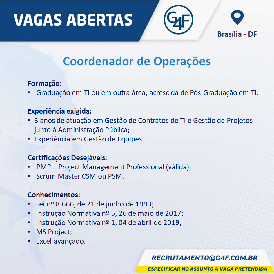 Coordenador de Operações – Brasília/DF